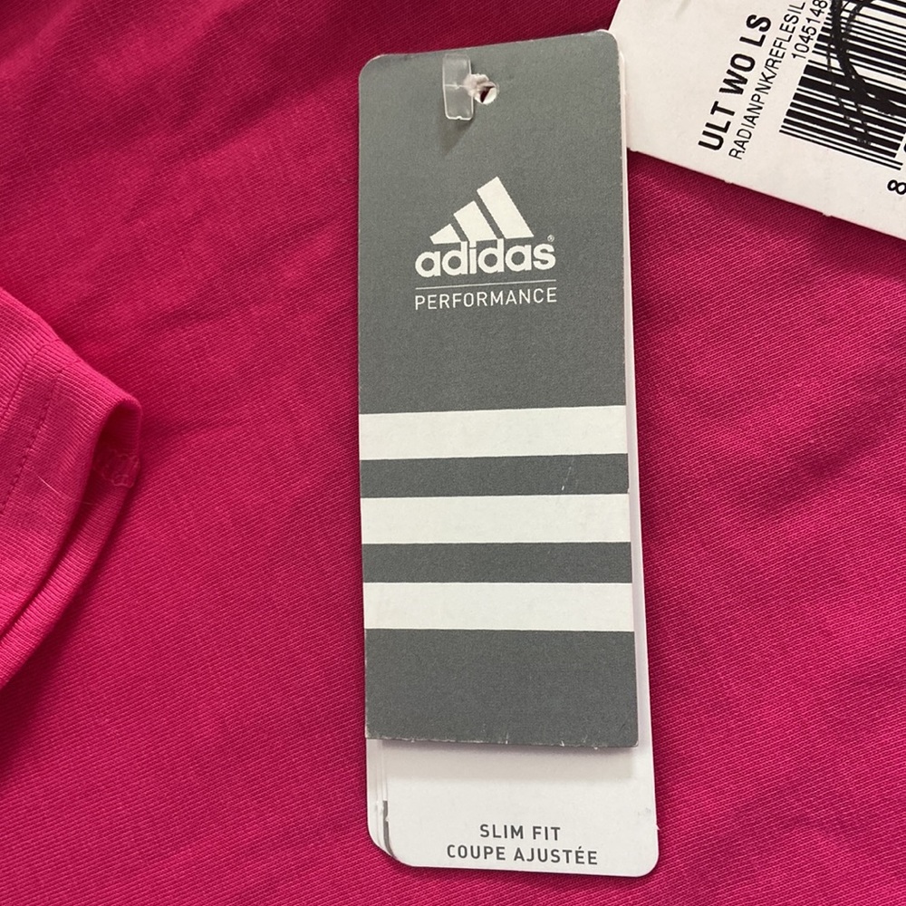 NWT ADIDAS Performance Size L Long Sleeve Slim Fit CLIMALITE Pink Shirt - Picture 5 of 8